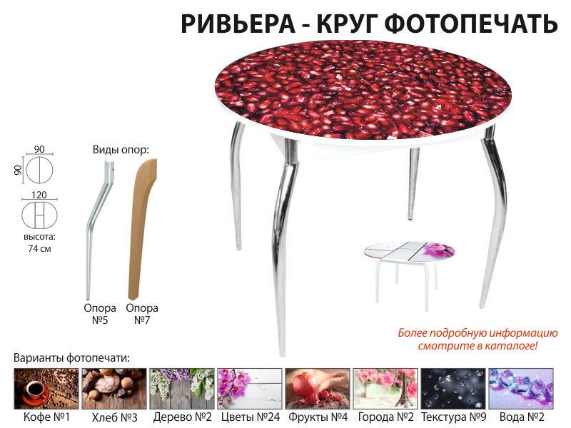 стол обеденный ривьера круг фотопечать в Пензе