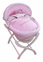 колыбель-переноска gift wicker moses basket белая, розовое белье в Пензе