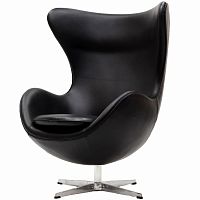 кресло с подлокотниками arne jacobsen style egg chair черное в Пензе