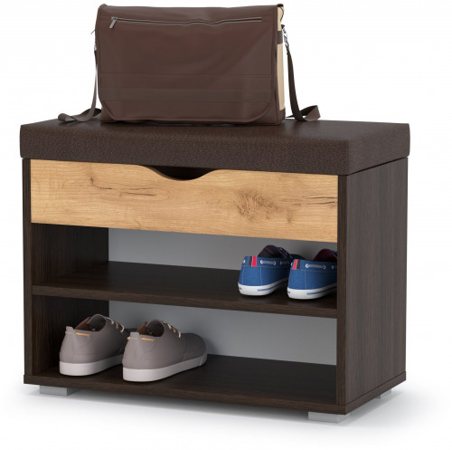 тумба для обуви лайт 08.57, цвет венге/дуб крафт золотой/тёмно-коричневая искусственная кожа в Пензе