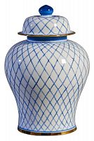 ваза керамическая с крышкой и рсиунком сетка 30 см lines бело-синяя в Пензе