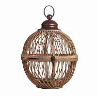 подсвечник-фонарь круглый деревянный большой со стеклом bamboo, 40 см в Пензе
